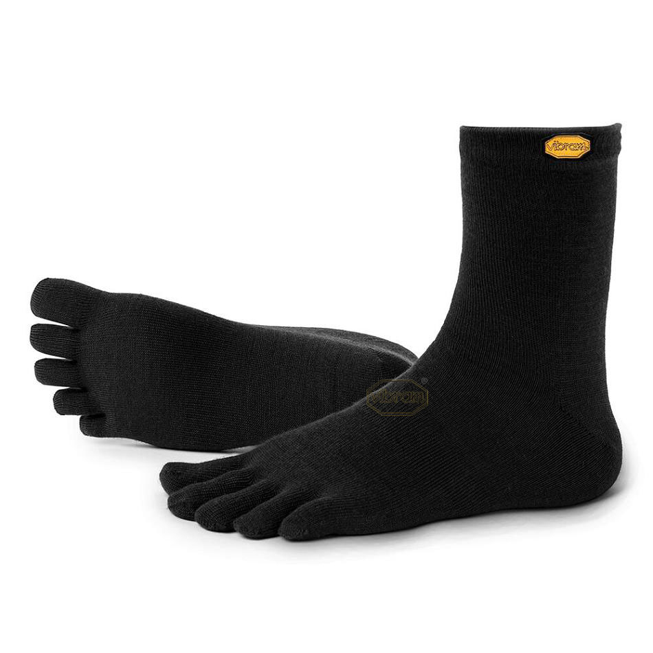 Black Vibram 5TOE Crew Wool Men's Socks | USA_W50