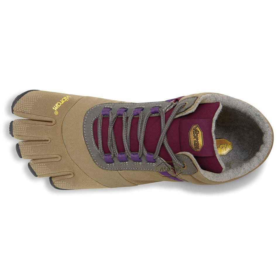 Khaki / Purple Vibram Trek Ascent Insulated Women's Trail Running Shoes | USA_H08